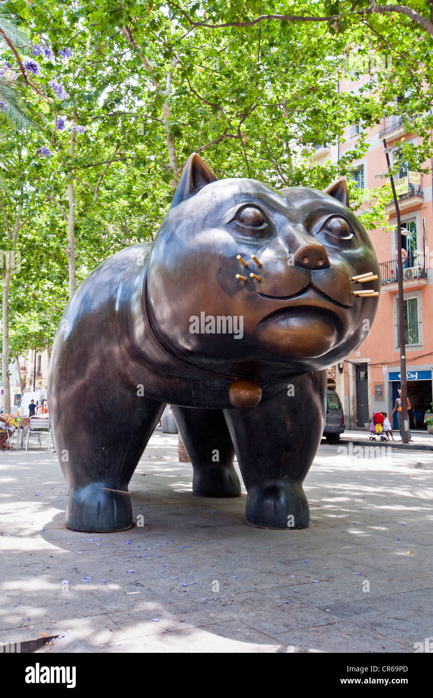 El gat del Raval (the Raval cat) by Fernando Botero, Barcelona, Catalonia, Spain Stock Photo