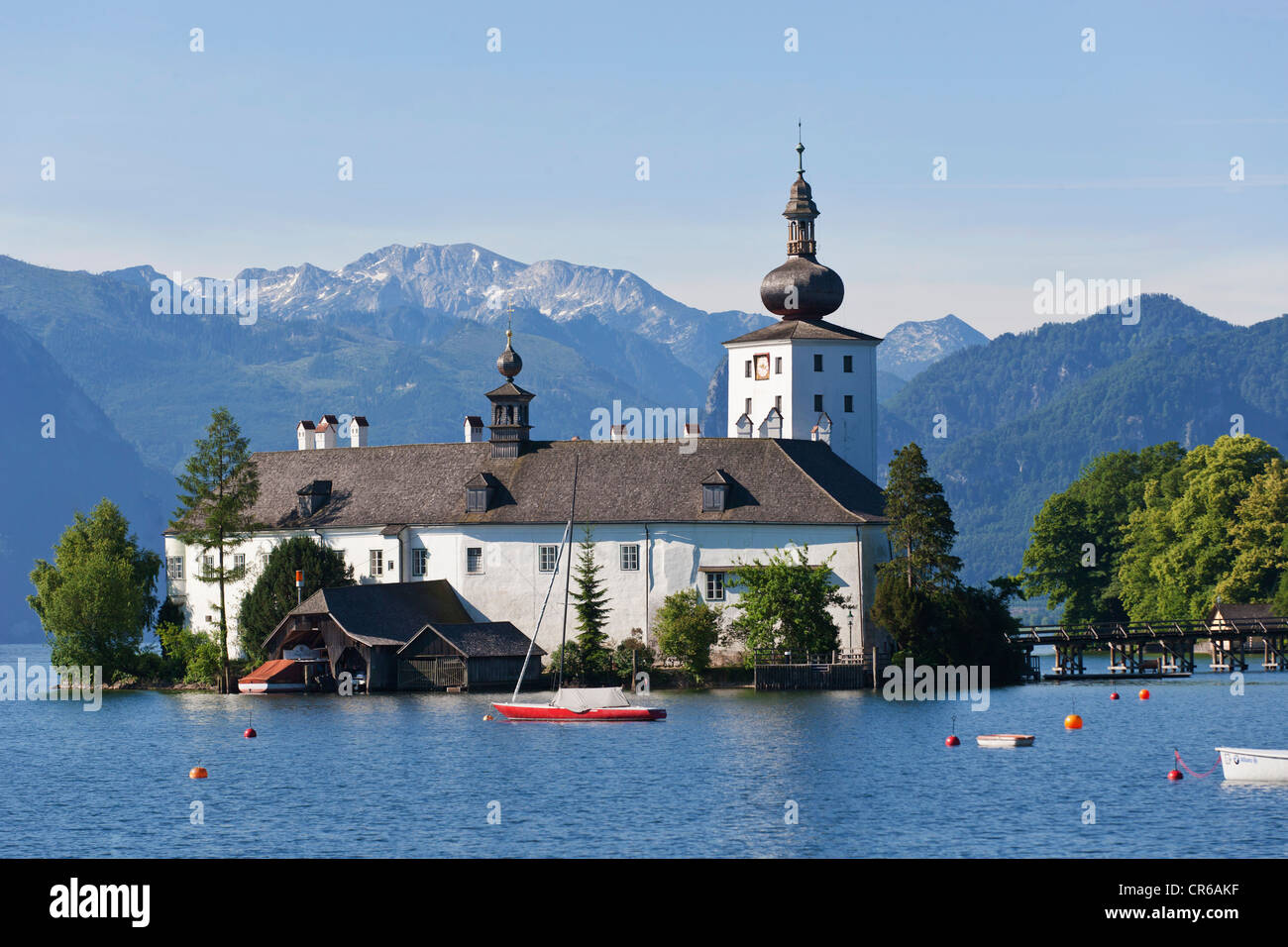 Austria, Gmunden,View of Ort castle and Traunsee Lake Stock Photo