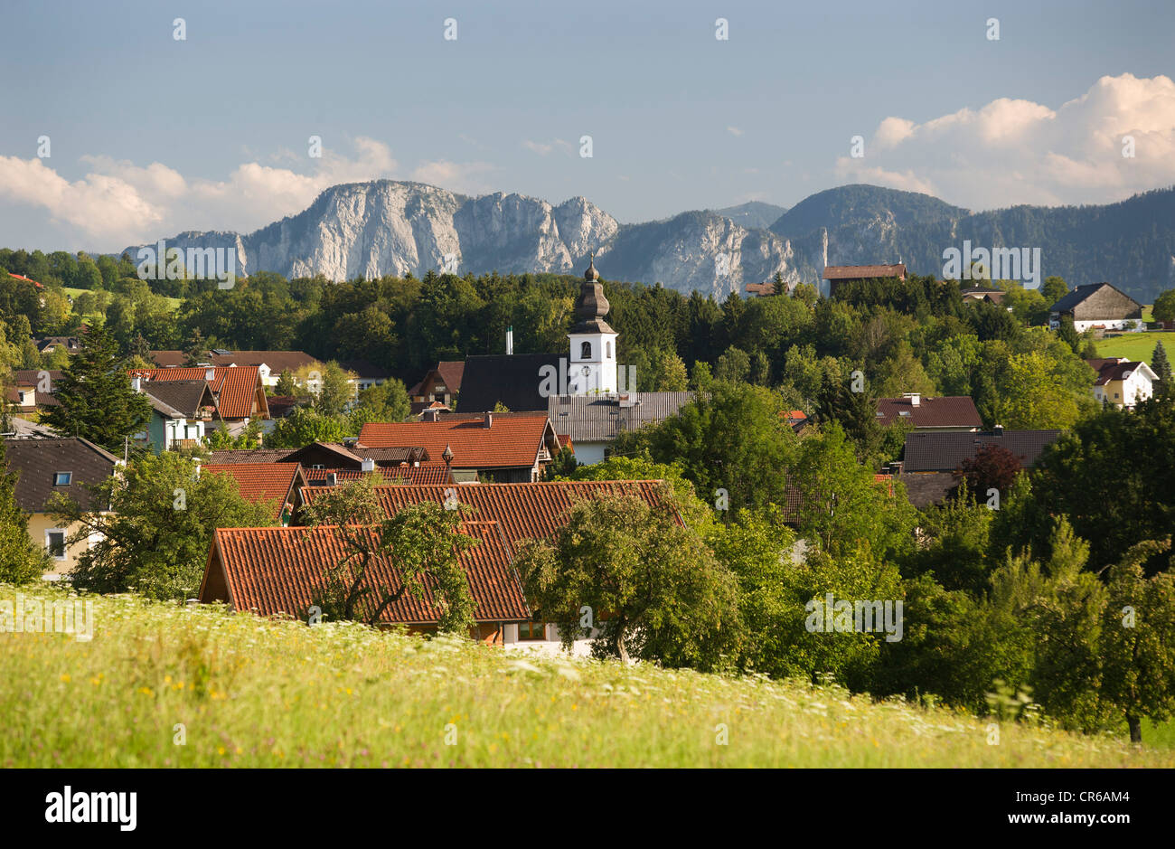 Austria, Zell am Moos, View of town with mountain Stock Photo