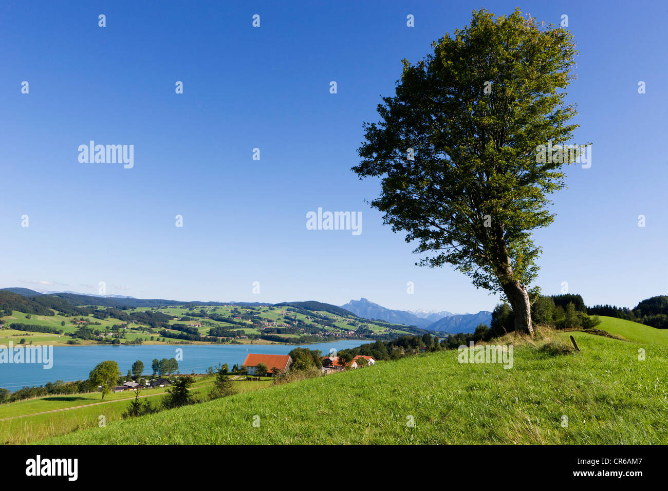 Austria, Zell am Moos, View of mountain with Irrsee Lake Stock Photo