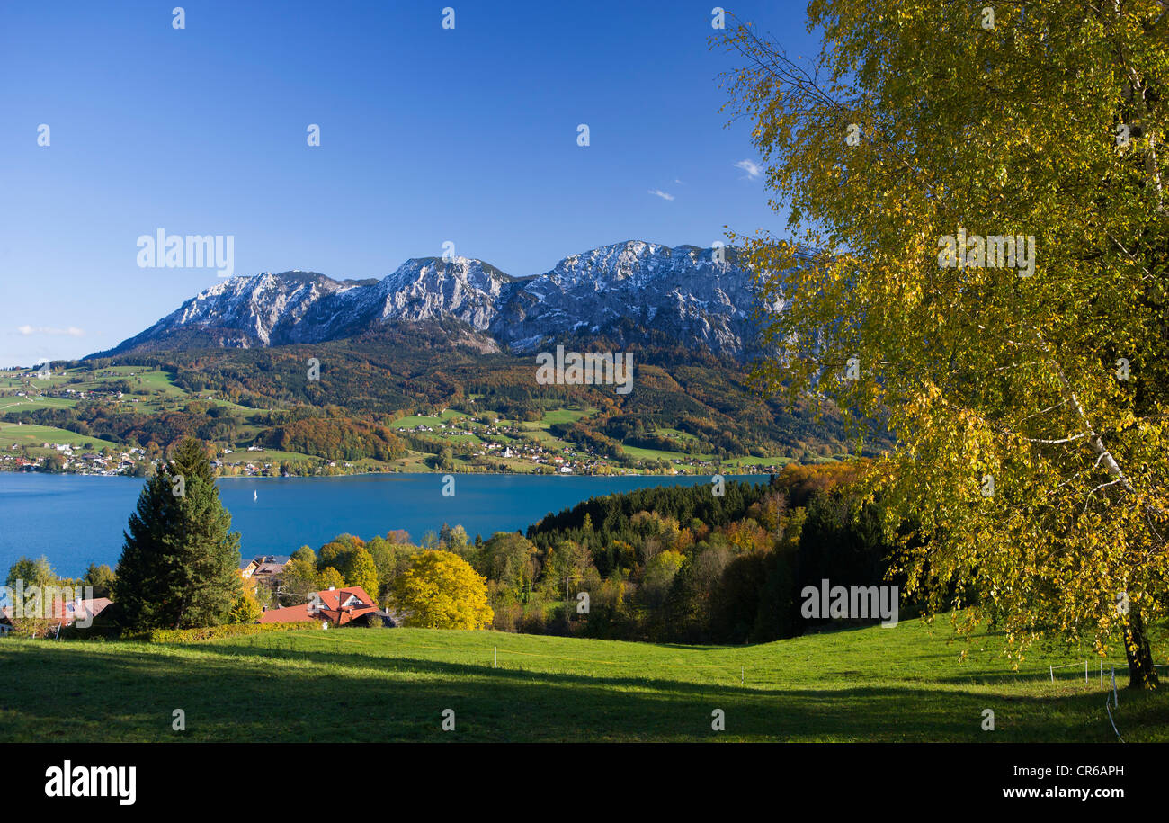 Austria, Attersee,  View of Hoellen Mountain during autumn Stock Photo