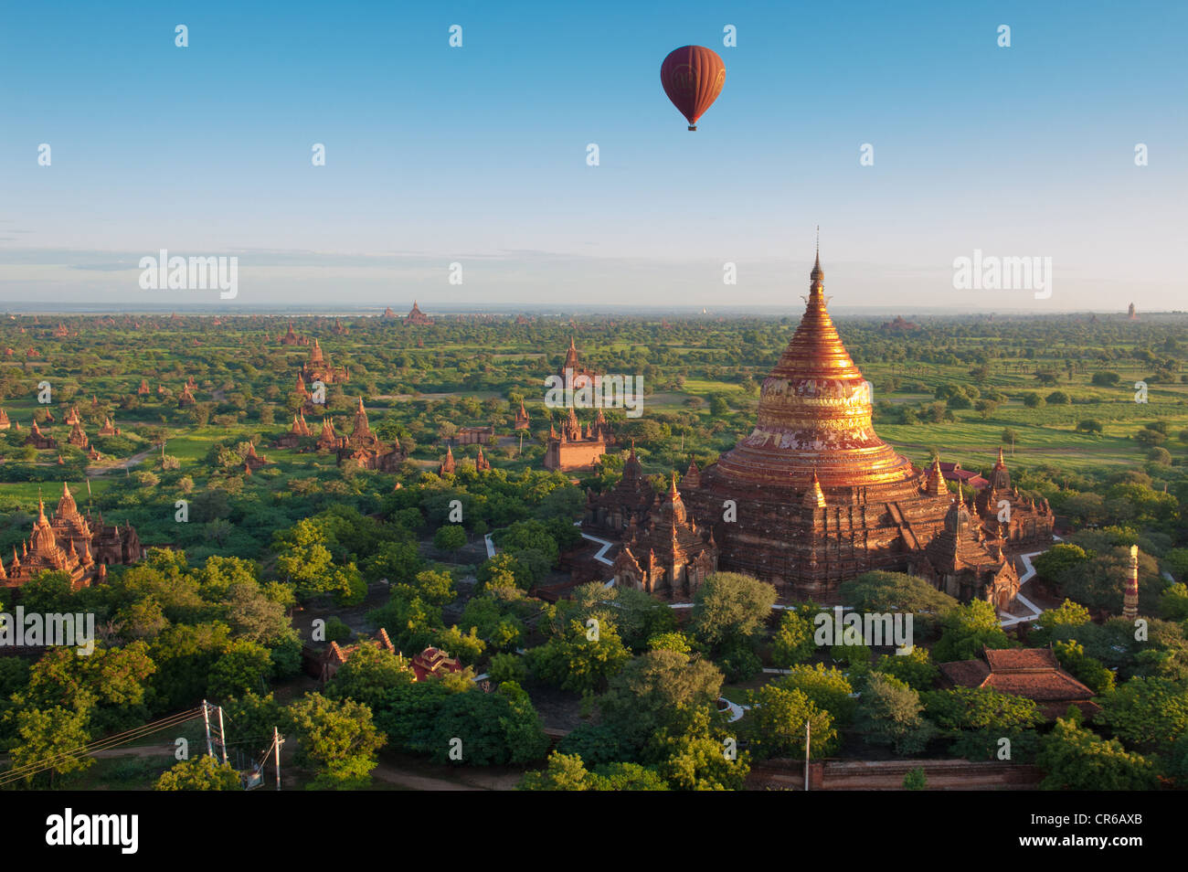 Balloon over Bagan Sunrise Stock Photo