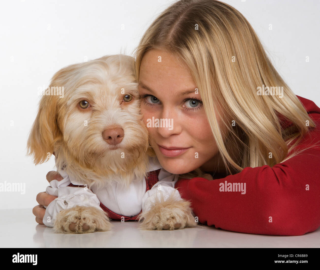 Young woman with dog, portrait Stock Photo