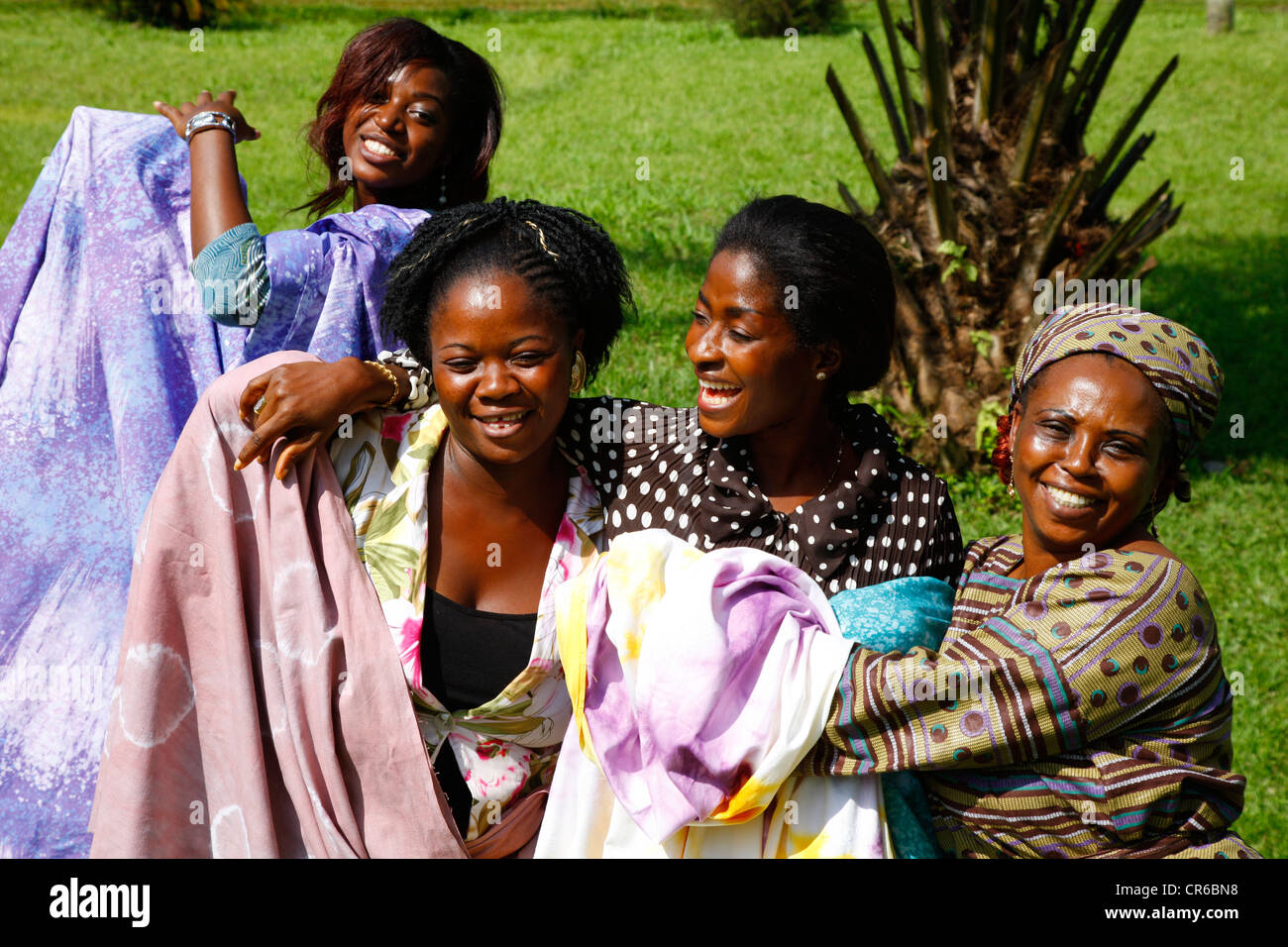 Women with batik fabrics, Kumba, Cameroon, Africa Stock Photo Alamy