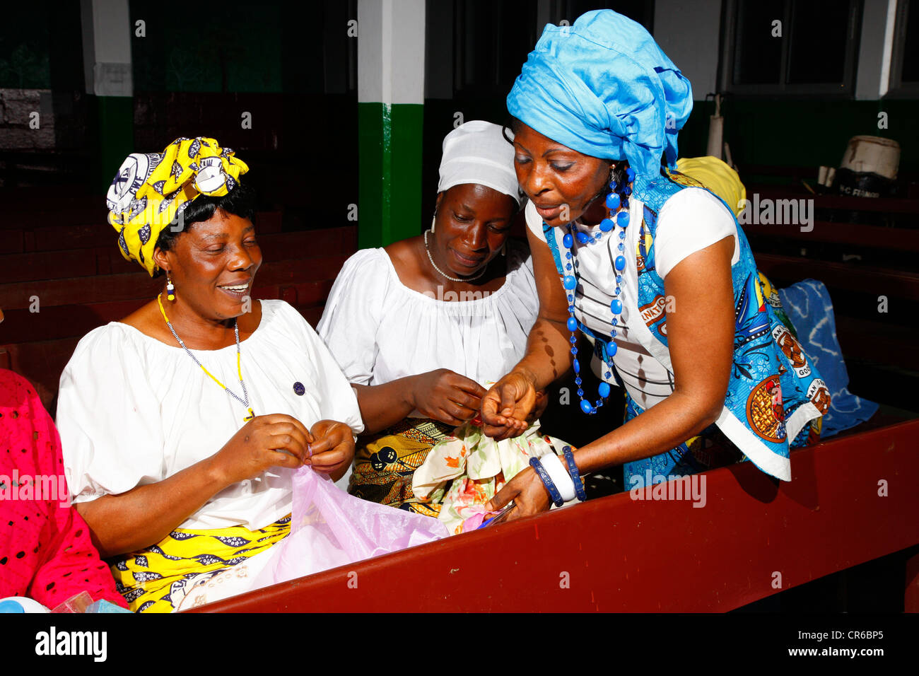 Women doing needlework, Kumba, Cameroon, Africa Stock Photo Alamy