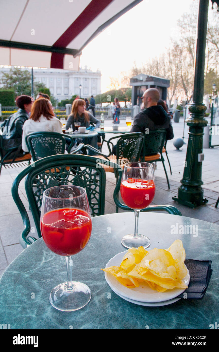Tomato juice for two. Oriente Square, Madrid, Spain. Stock Photo