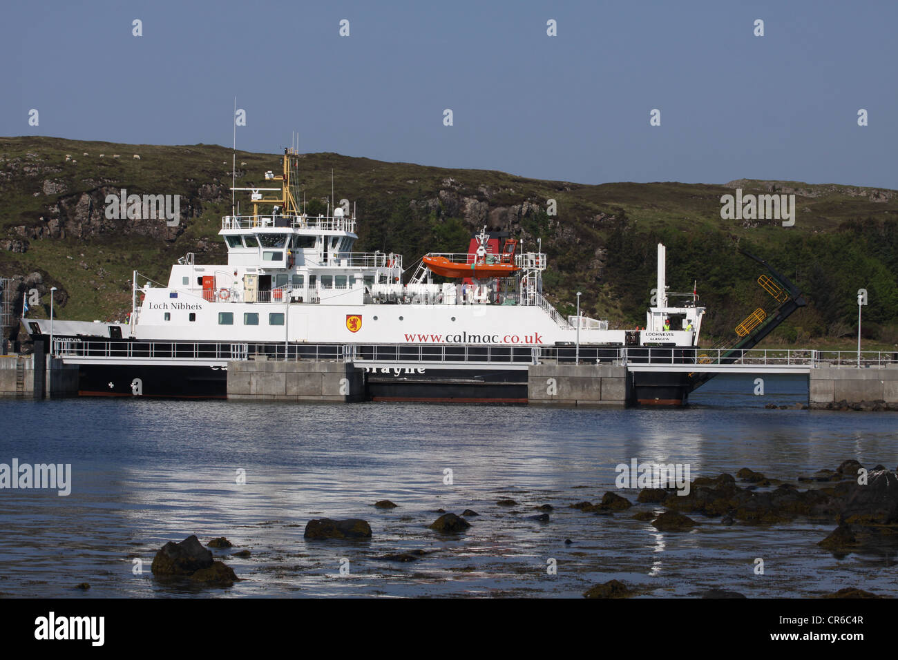 Calmac Ferry lowering ramp at Isle of Muck Scotland May 2012 Stock ...