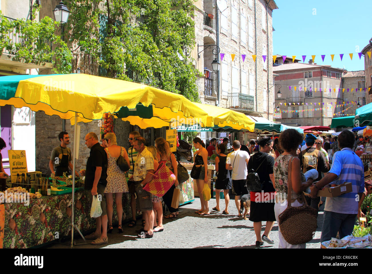 The village of Les Vans and his colorful street market Stock Photo - Alamy