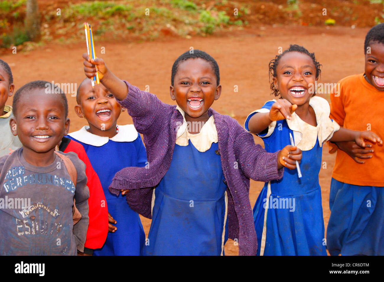 School children, 7, wearing school uniforms and looking forward to