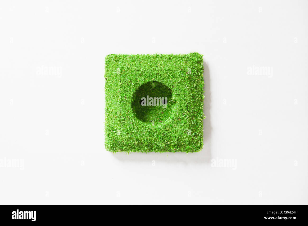 Electrical outlet covered with grass against white background Stock Photo
