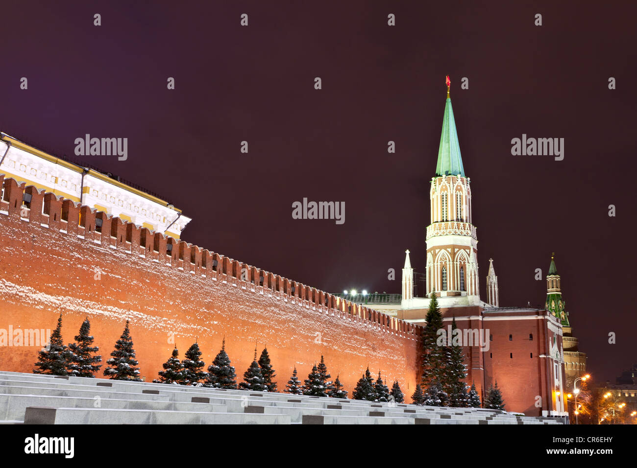 Kremlin wall and Nikolskaya tower, Moscow, Russia Stock Photo