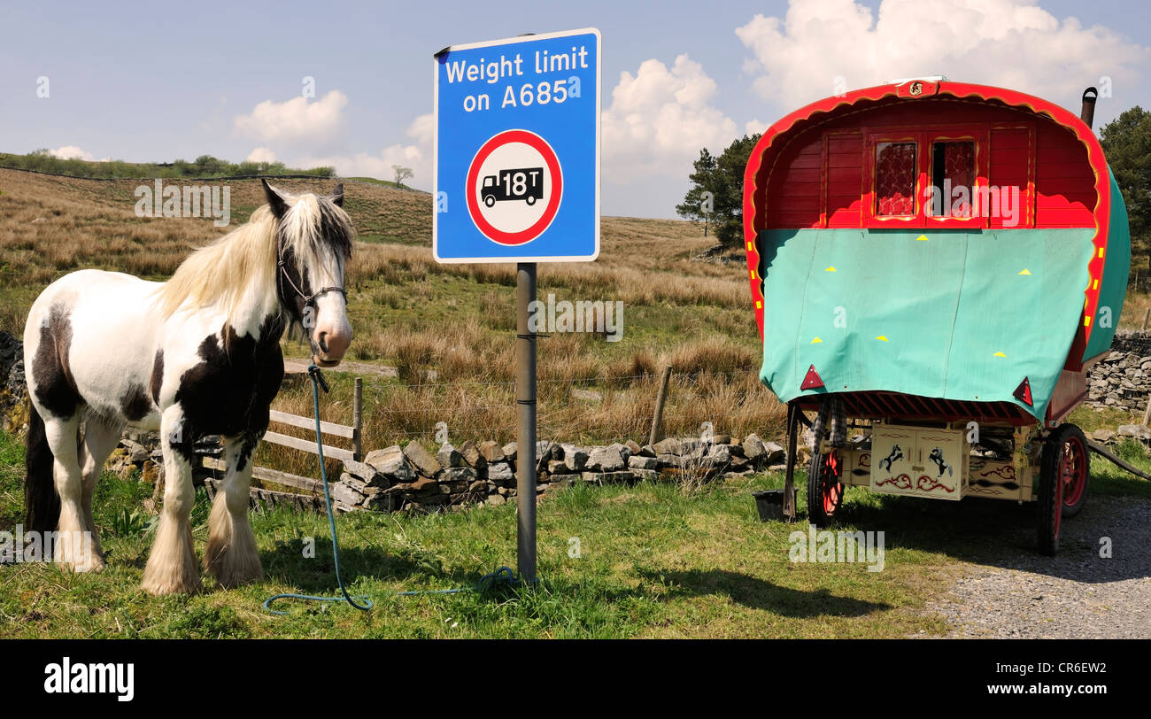 Resting en-route to the Appleby Horse Fair, Garsdale Head, Yorkshire, England Stock Photo