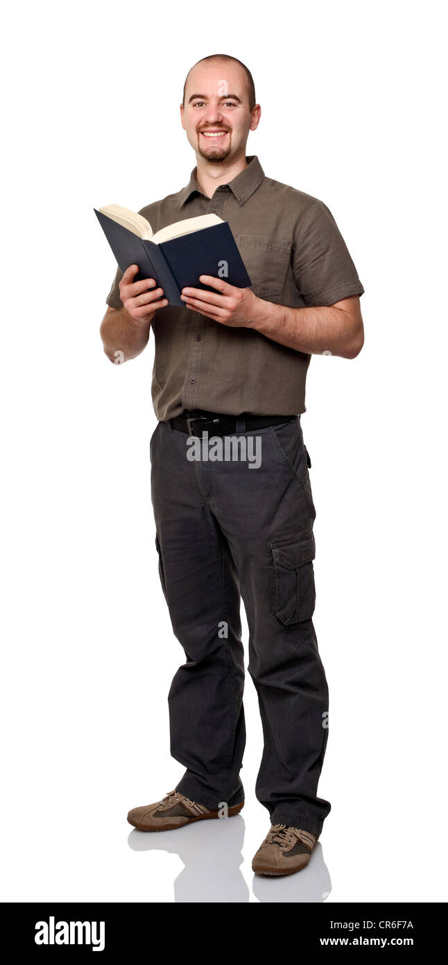 man with book isolated on white background Stock Photo