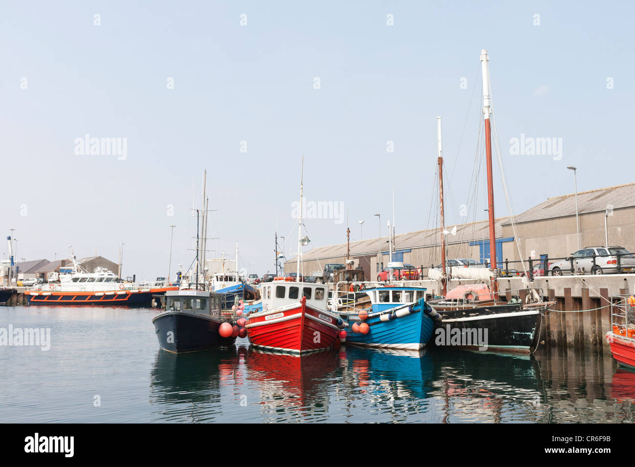 Kirkwall Harbour and fishing boats on the Orkney Islands Stock Photo
