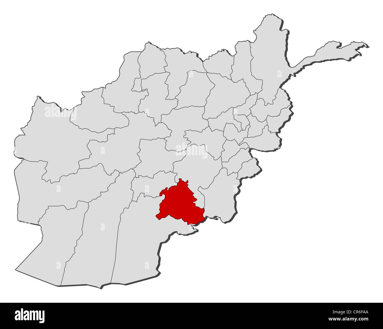 Political map of Afghanistan with the several provinces where Zabul is highlighted. Stock Photo