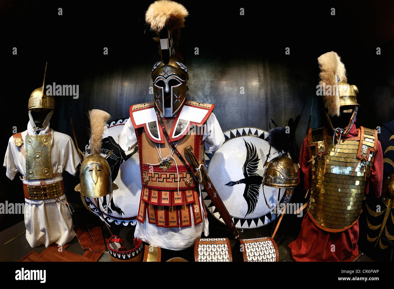 Armours and arms of Roman gladiators, warriors and slaves, special exhibition at the Colosseum, Rome, Latium region, Italy Stock Photo