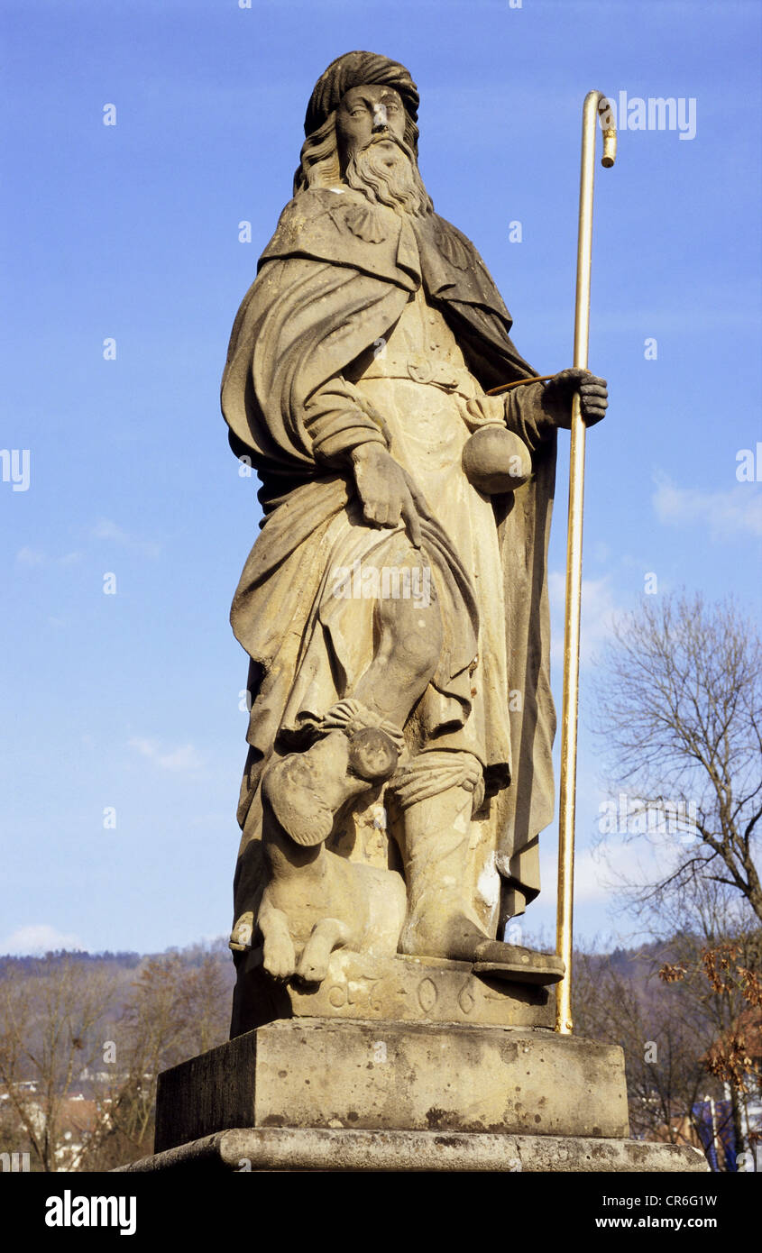 Roch, Saint, circa 1295 - 16.8.1327, patron saint against the plague, full length, bridge statue, Waldshut, Germany, Stock Photo
