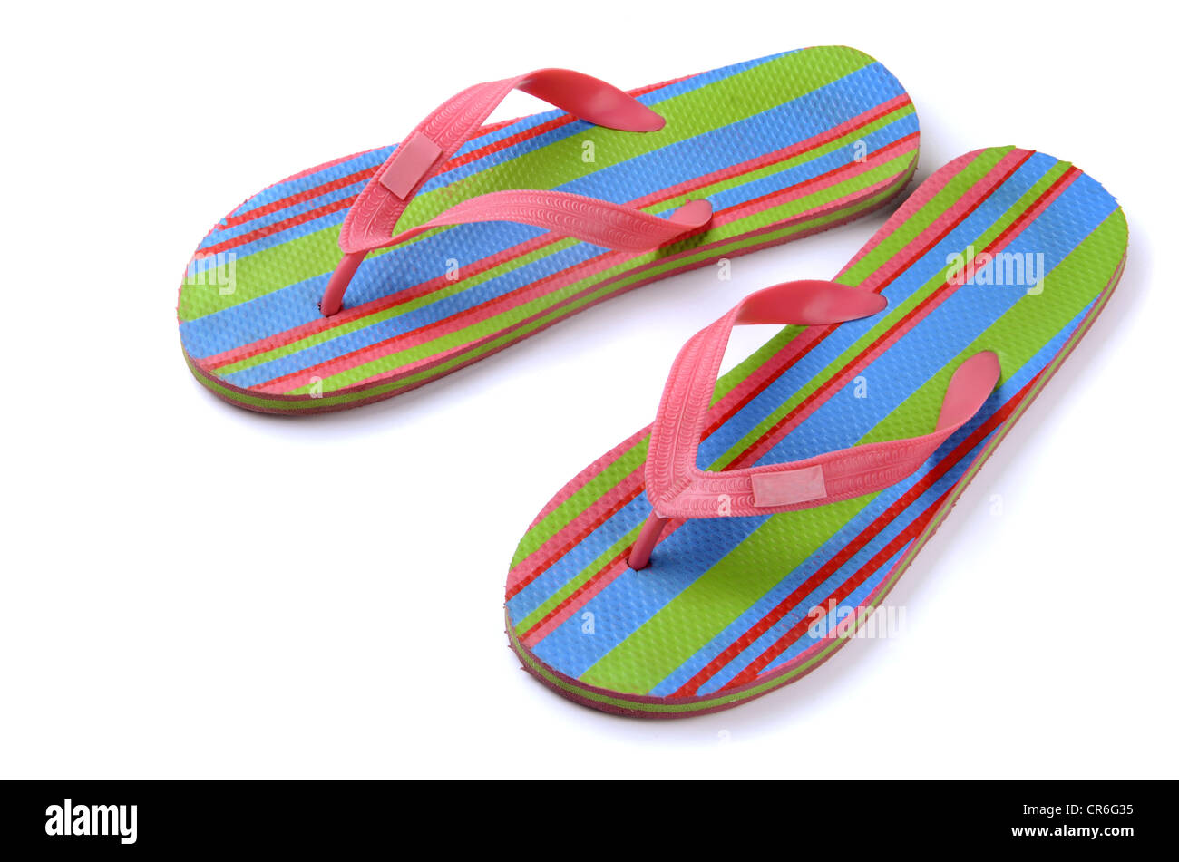 Pair of striped flip-flop sandals isolated on white Stock Photo - Alamy