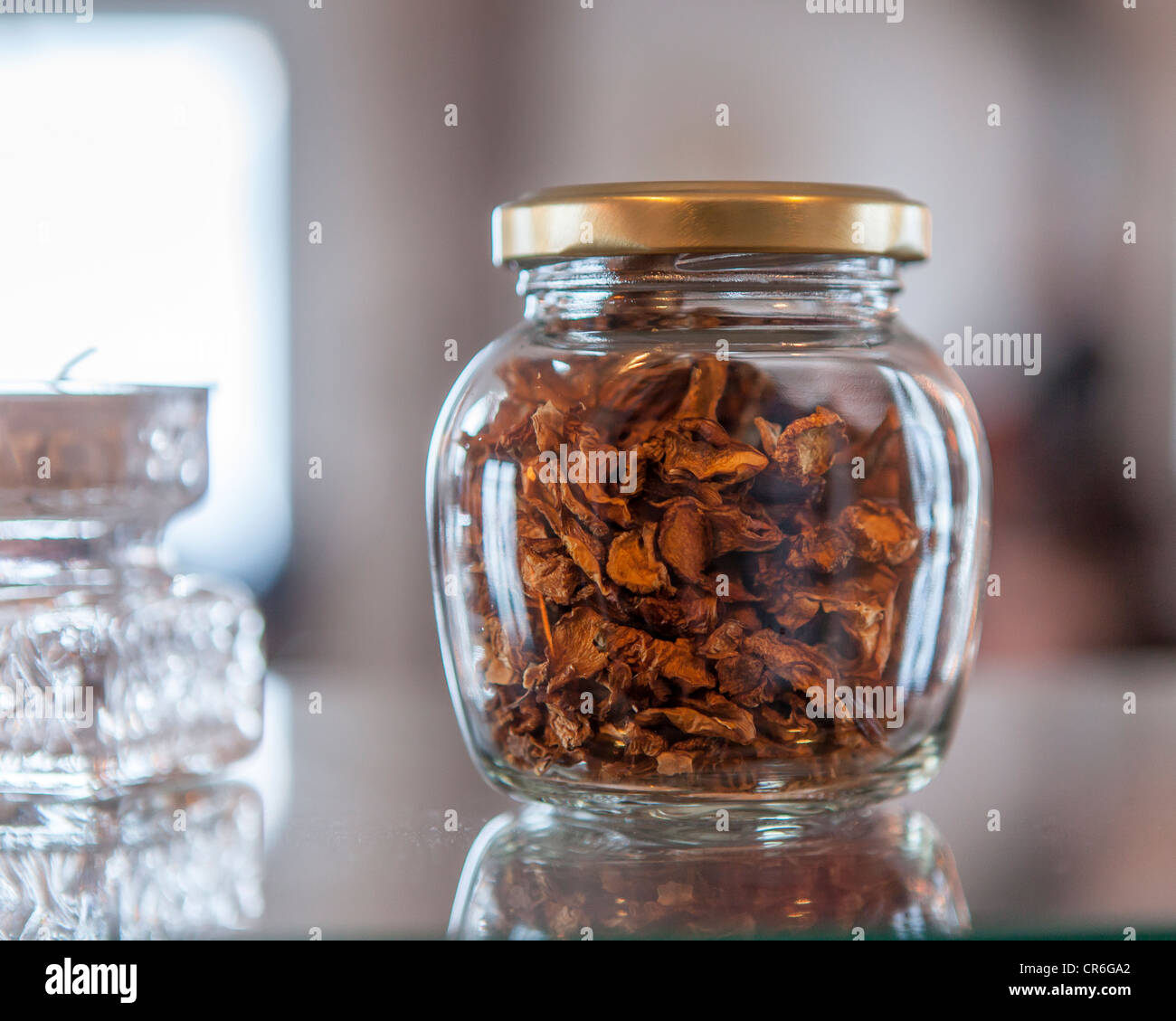 Organic dried mushrooms in jar Stock Photo Alamy