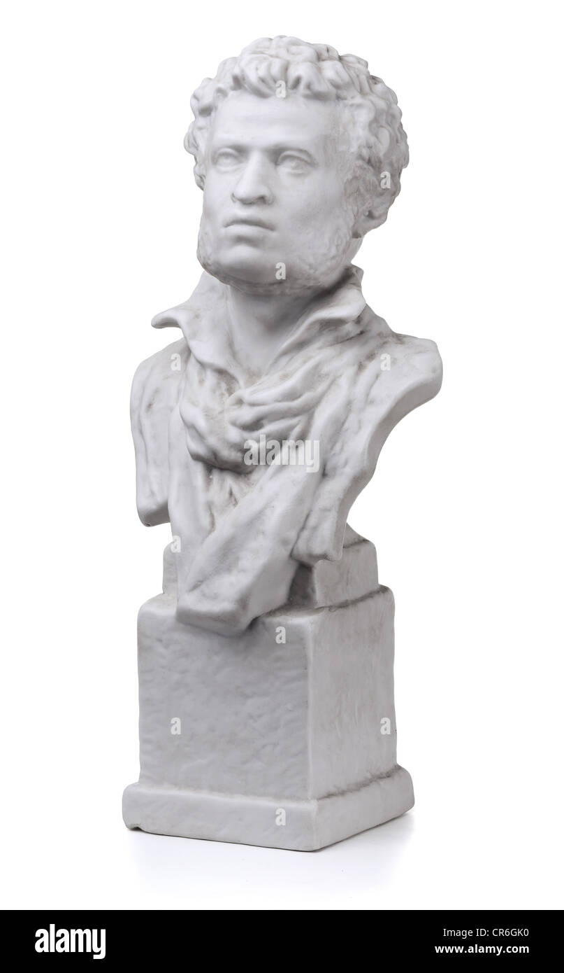 Old marble bust of great russian poet Alexander Pushkin Stock Photo