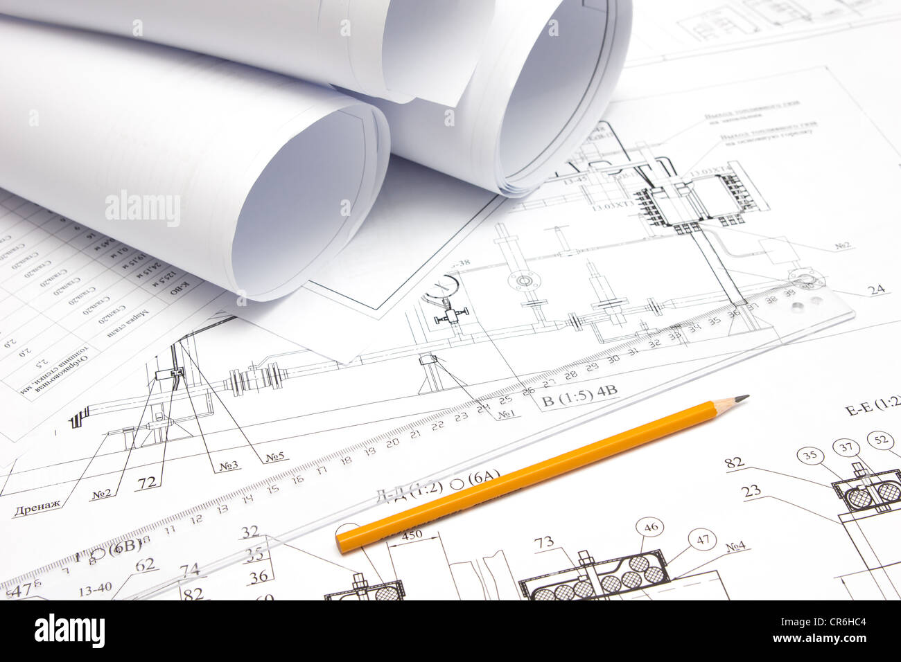 pencil and a ruler is printed on the drawing Stock Photo - Alamy
