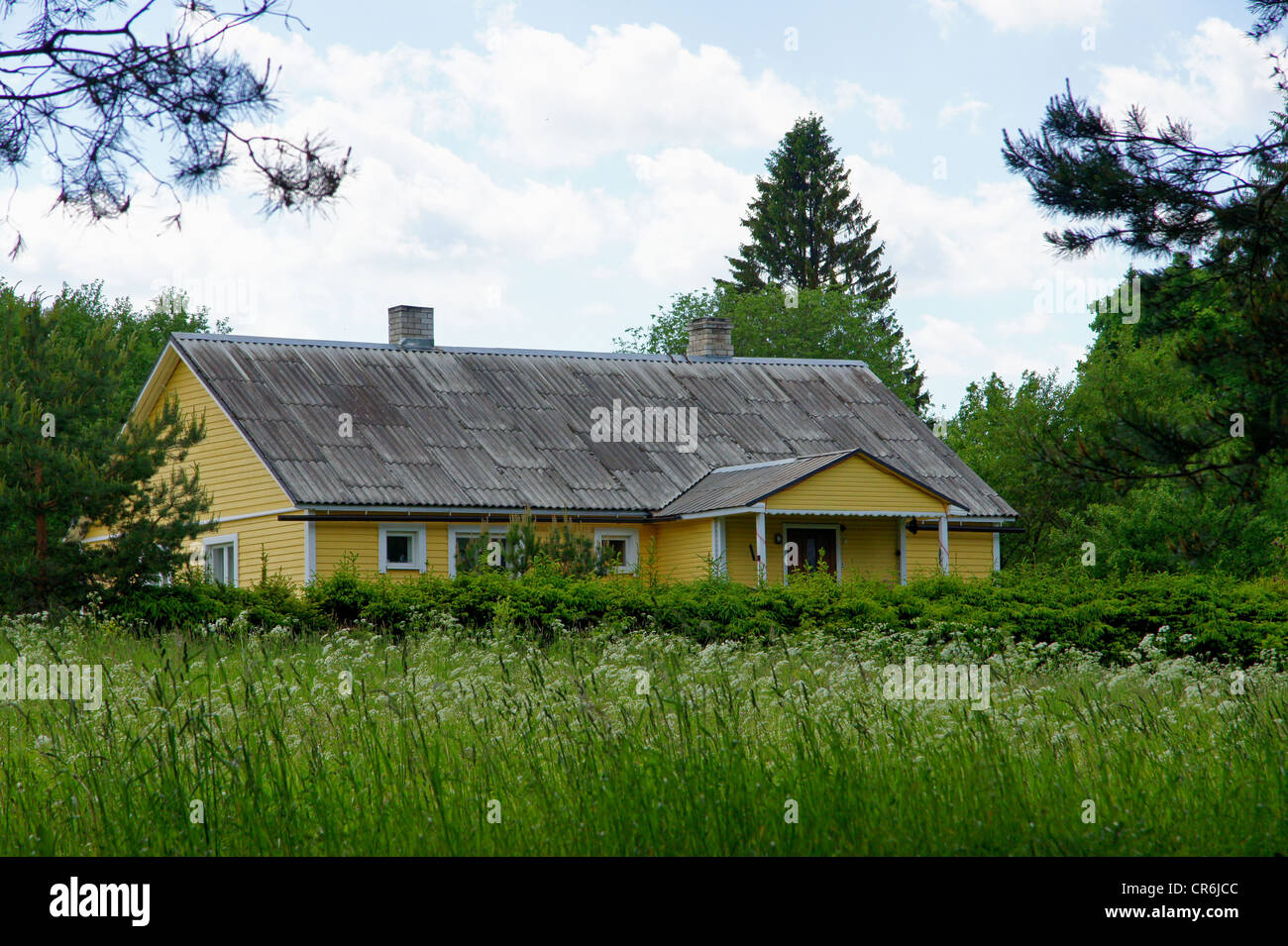 The wooden house on a background of the sky Stock Photo - Alamy