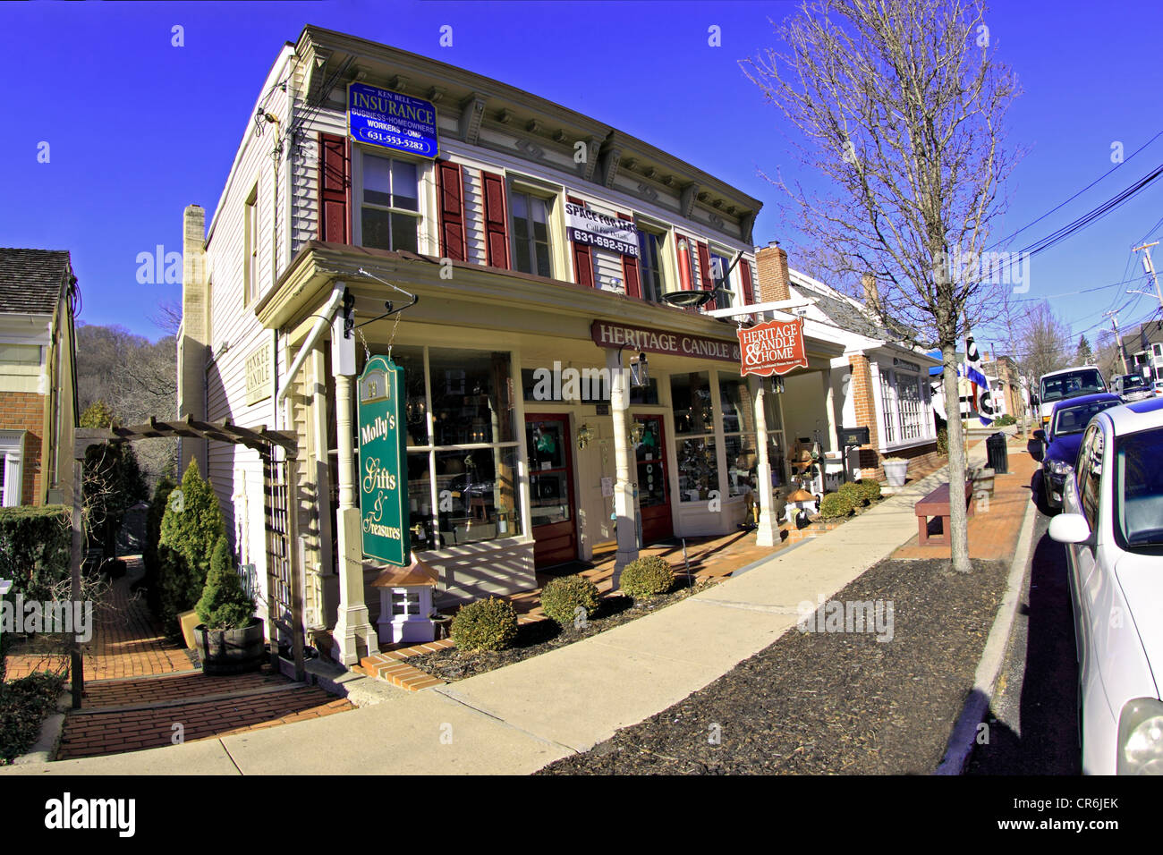 Main Street / Route 25A Village of Cold Spring Harbor Long Island NY Stock Photo