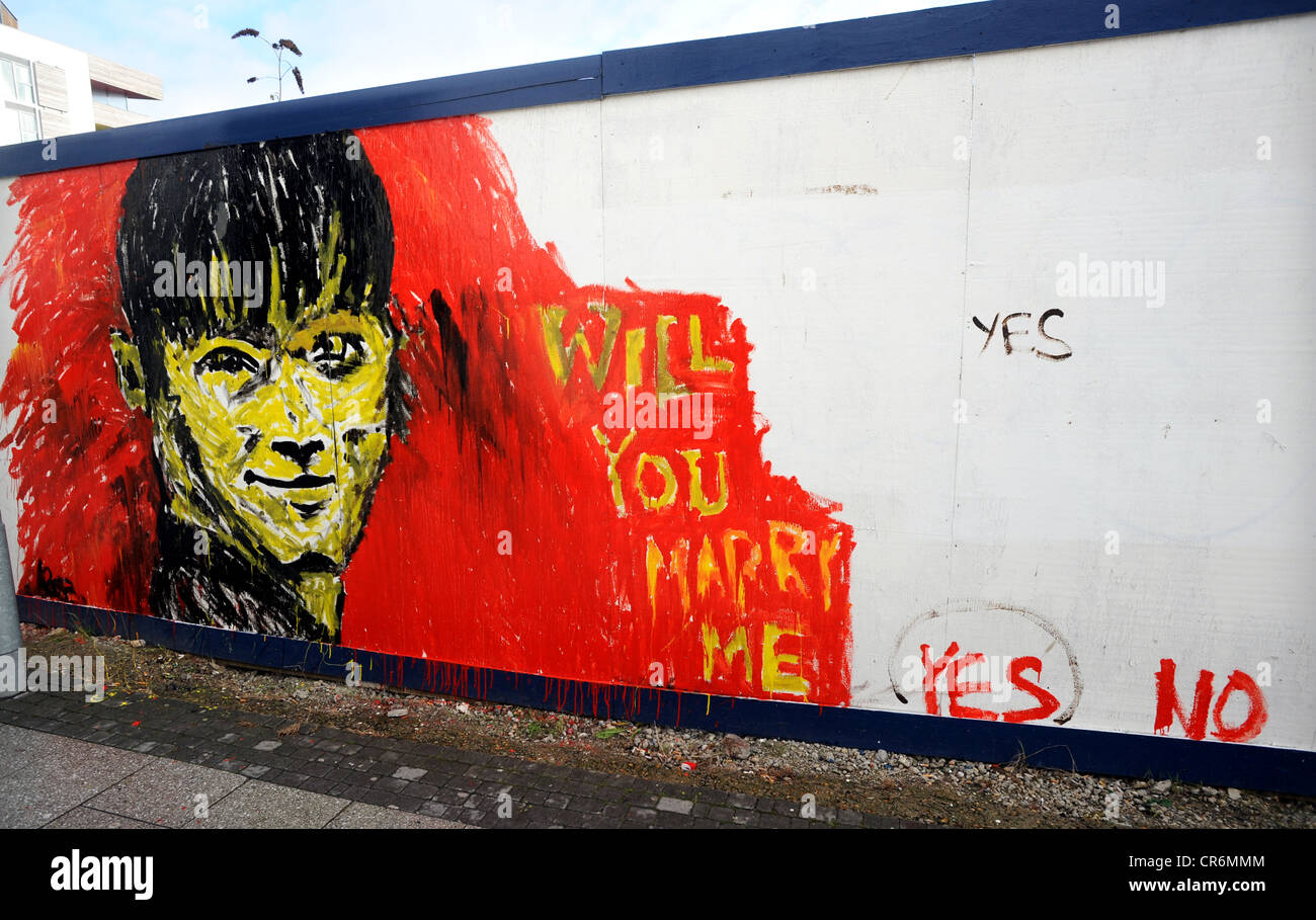 Graffiti wedding proposal on a wall near Brighton Station, the girl said yes! Stock Photo