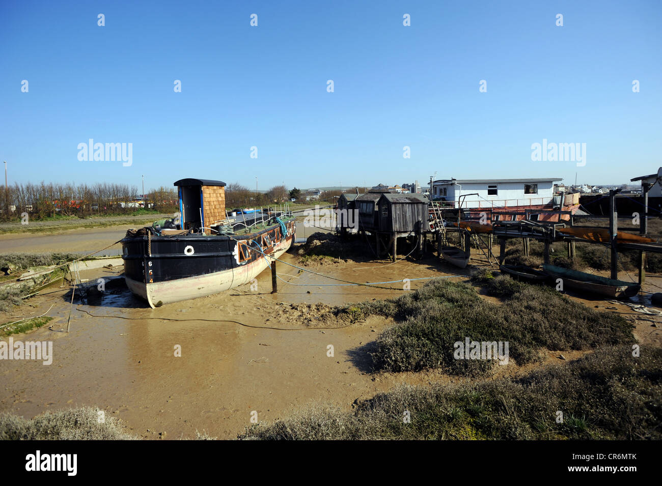 Houseboats moored on the River Adur at Shoreham by Sea Stock Photo