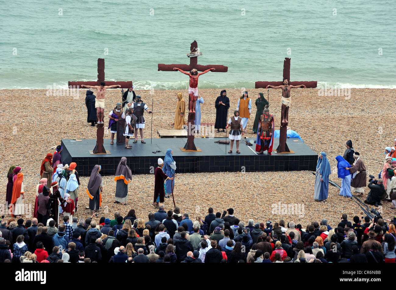 Outdoor theatre production of the “Passion of Christ, the Easter Story” on Brighton beach, Stock Photo