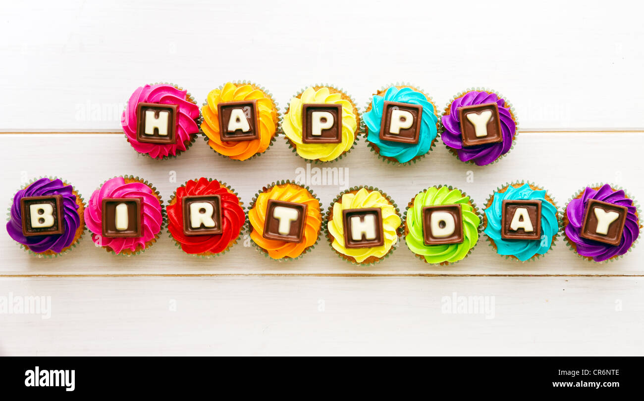 Happy birthday cupcakes Stock Photo