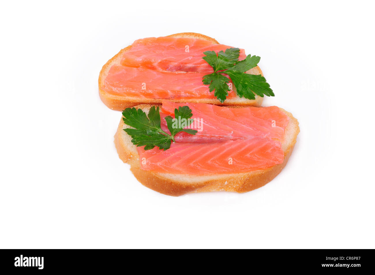 Sandwiches with red fish jn a white background Stock Photo