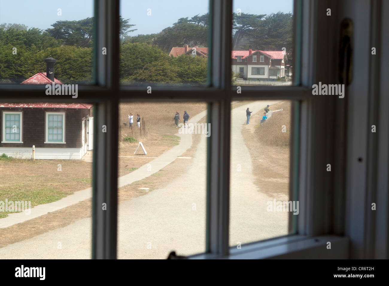 View from second-story window in tower of Point Cabrillo Light Station, near Fort Bragg, California, USA Stock Photo