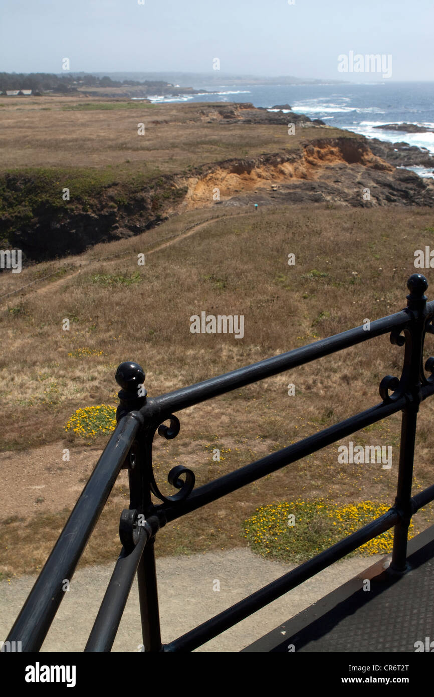 Mendocino coastline from light tower on Point Cabrillo Lighthouse near Fort Bragg, CA, USA Stock Photo