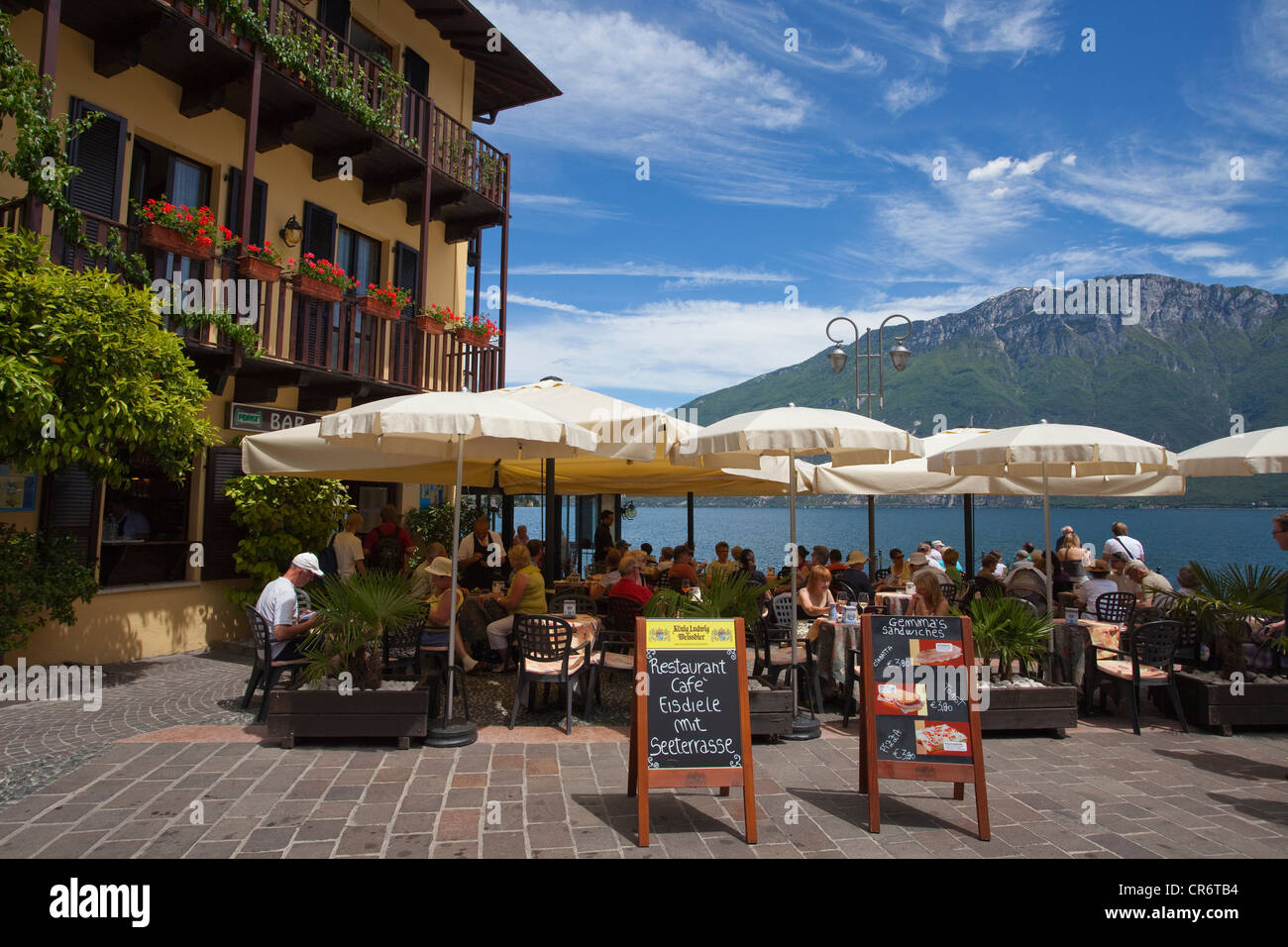 Restaurant on the lakeside promenade, Limone sul Garda, Lake Garda