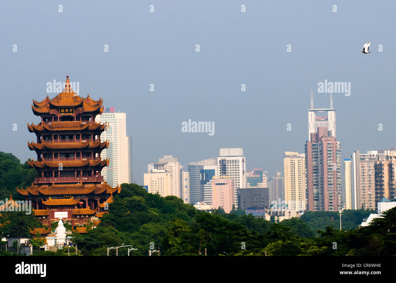 A view of the Yellow Crane tower and Wuchang in Wuhan. Stock Photo