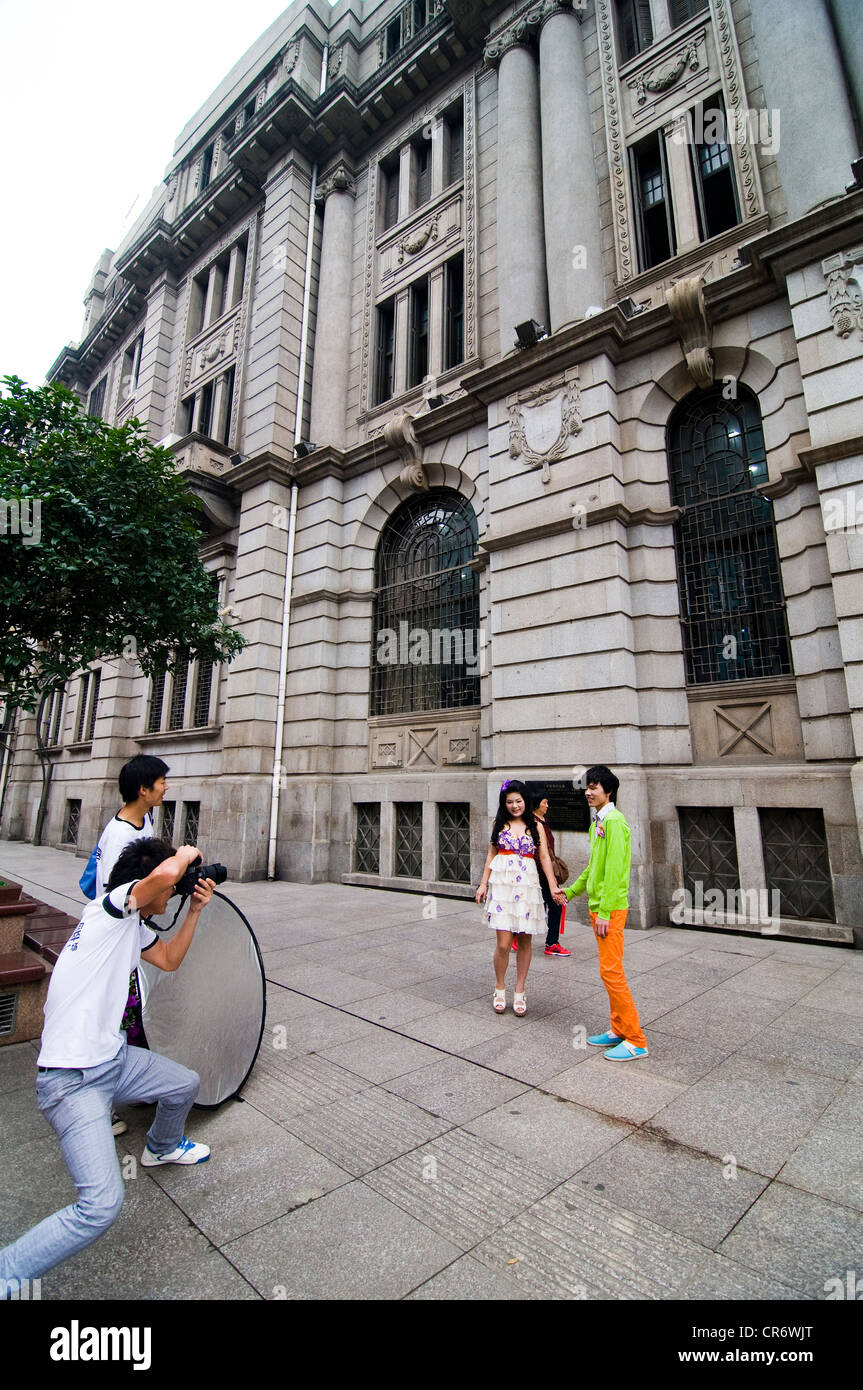 A photo shoot by one of Wuahns old buildings in the concession area of Hankou. Stock Photo