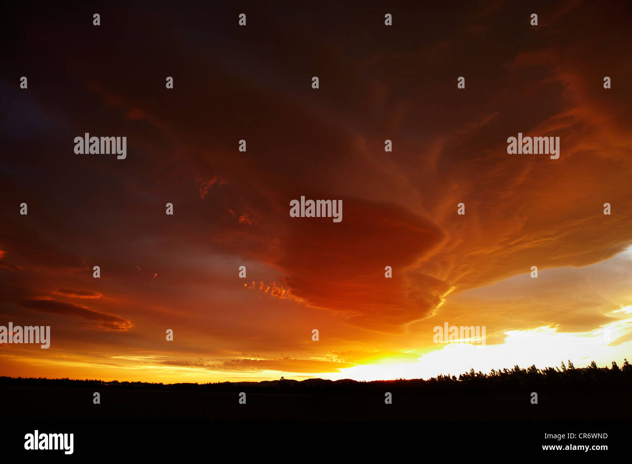 Spectacular sunset over Mossburn, Southland, South Island, New Zealand