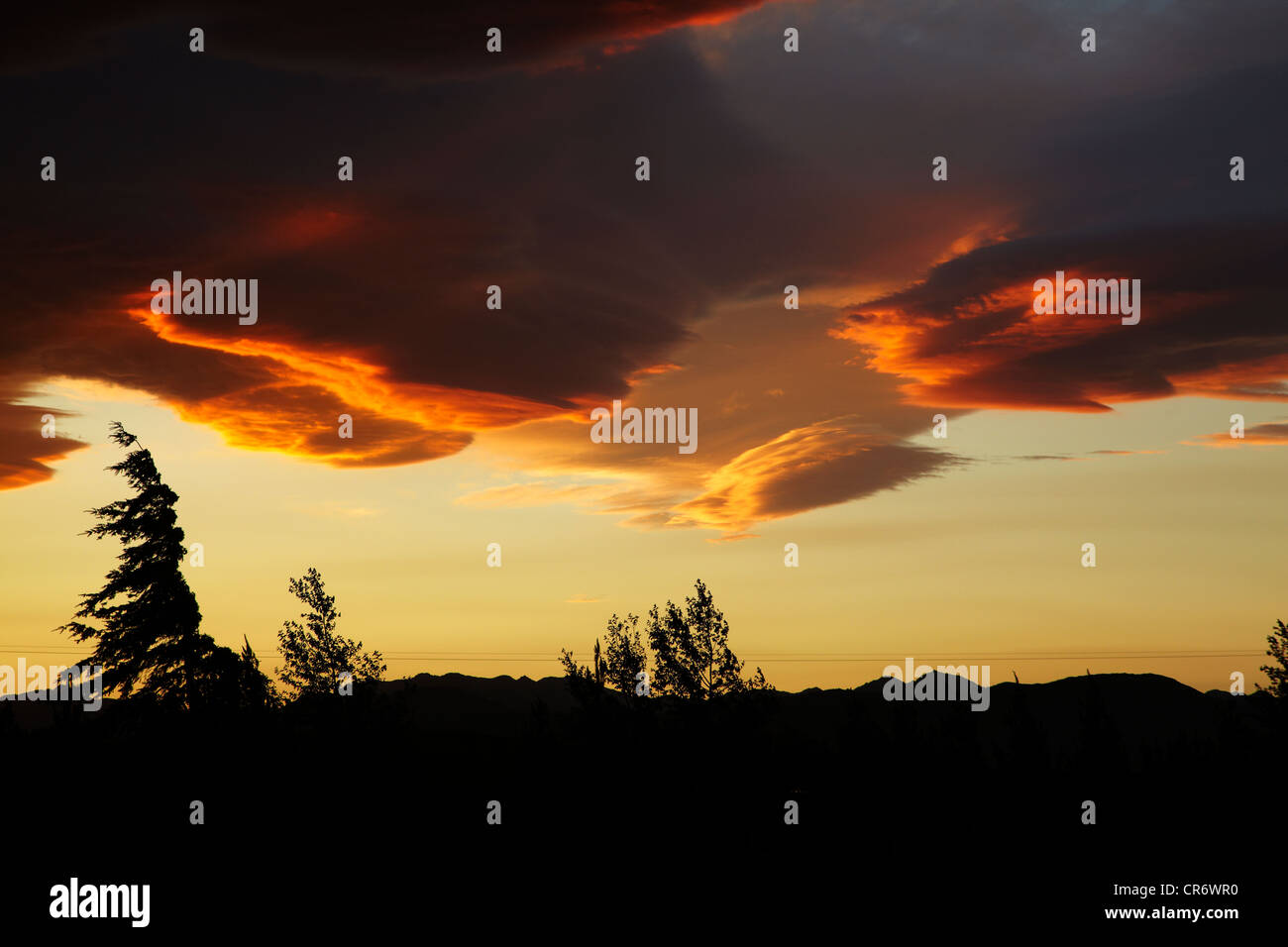 Spectacular sunset over Mossburn, Southland, South Island, New Zealand