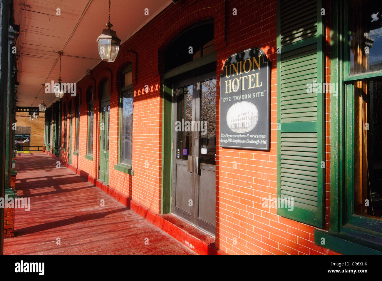 Entrance Balcony of the Union Hotel, Flemington, Hunterdon County, New Jersey Stock Photo