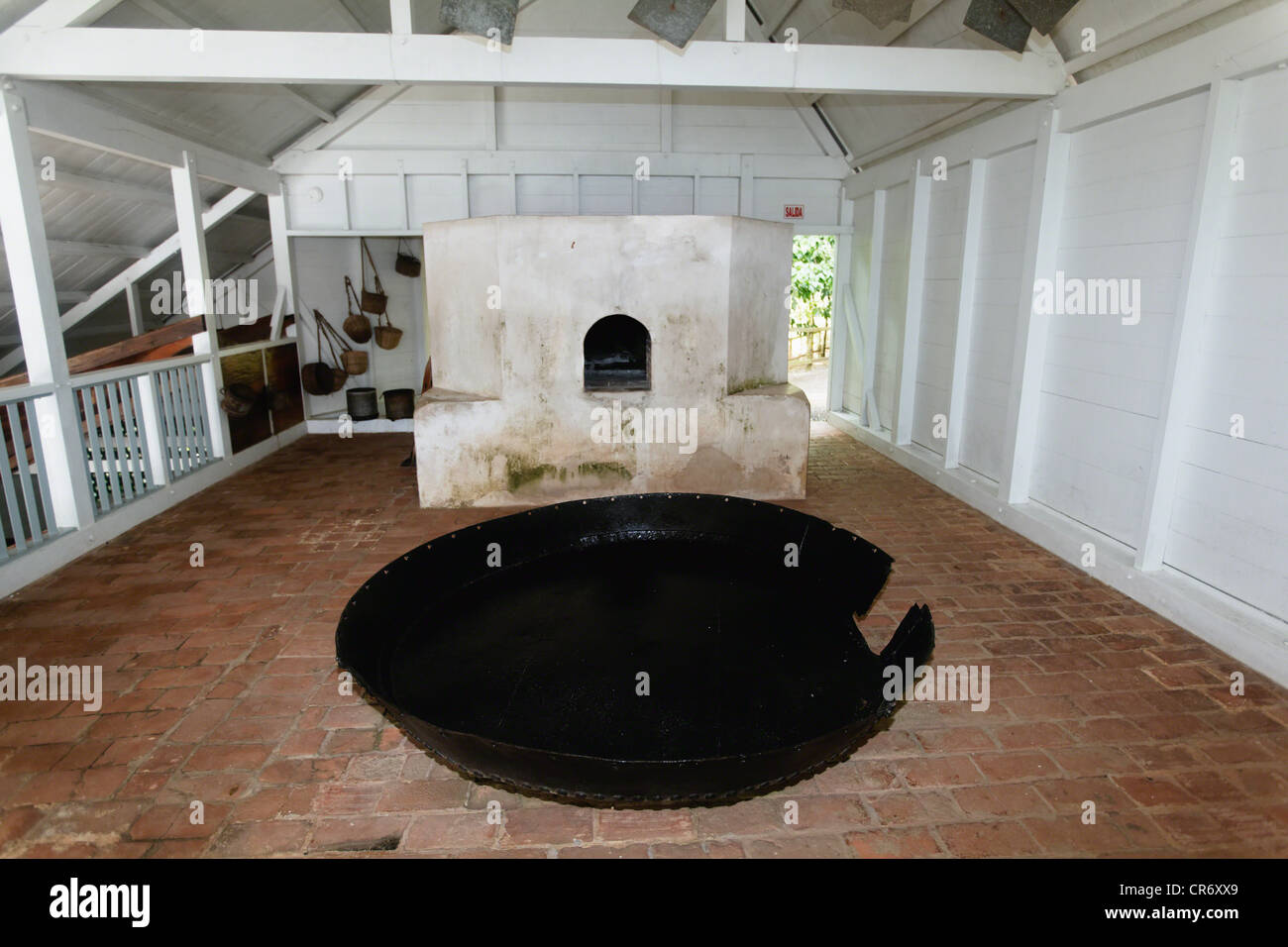 Iron Roasting Pan Inside a Plantation House, Buena Vista Coffee Plantation Museum, Ponce, Puerto Rico Stock Photo