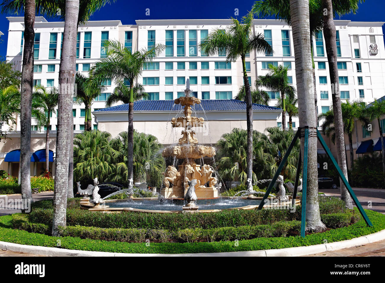 Entrance View of the Ritz-Carlton Hotel with a Water Fountain, Isla Verde, San Juan, Puerto Rico Stock Photo