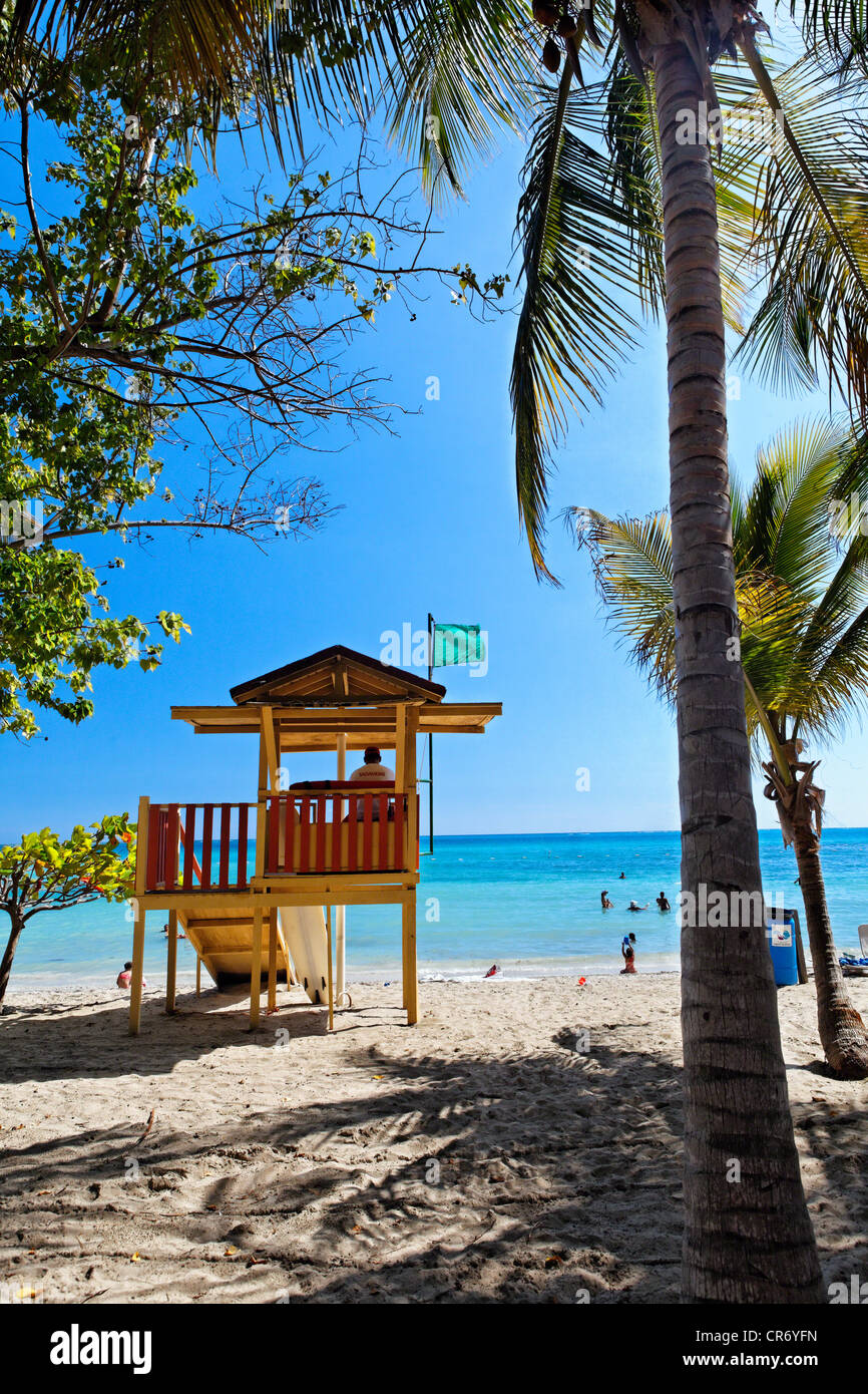 Backview of a Lifeguard Tower on a Caribbean Beach, Cana Gorda Beach, Guanica, Puerto Rico Stock Photo
