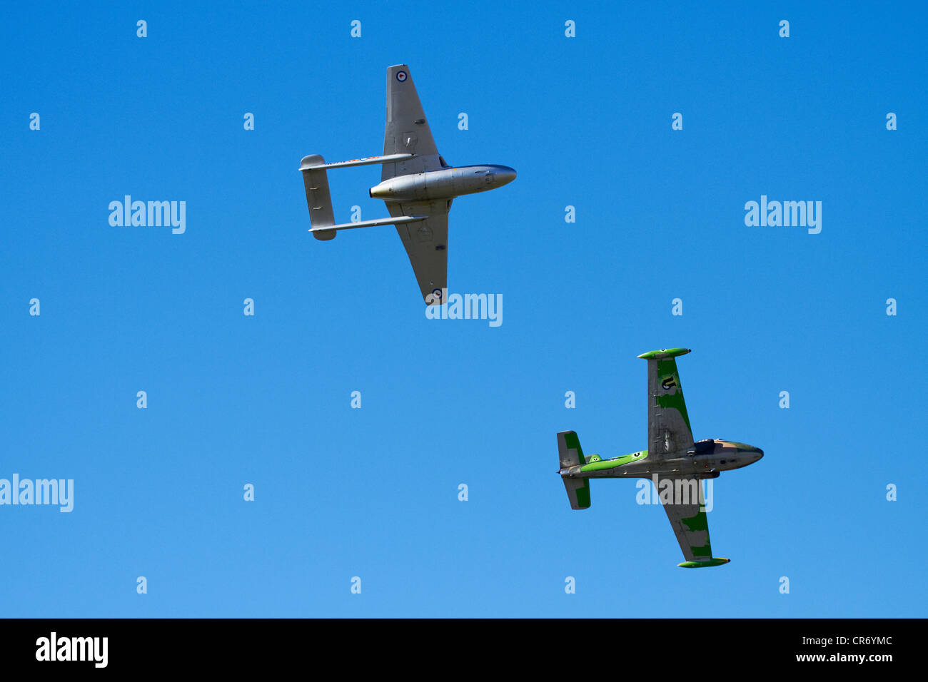 de Havilland Vampire Jet Attack Aircraft (with twin tail) and Strikemaster Stock Photo