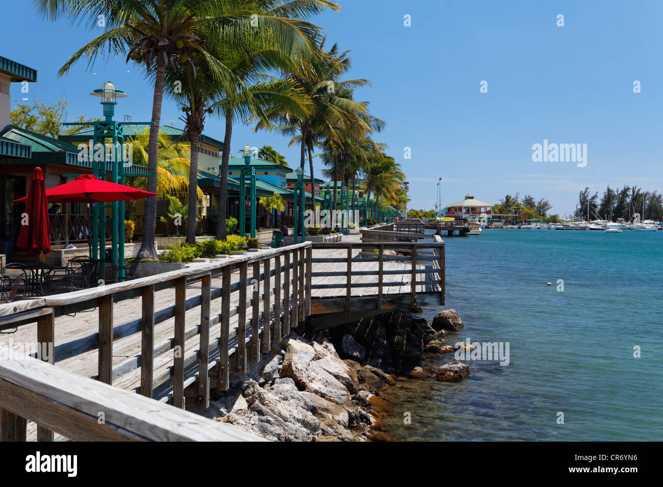 Food Kiosks on the Pier; Playa Ponce, Puerto Rico Stock Photo