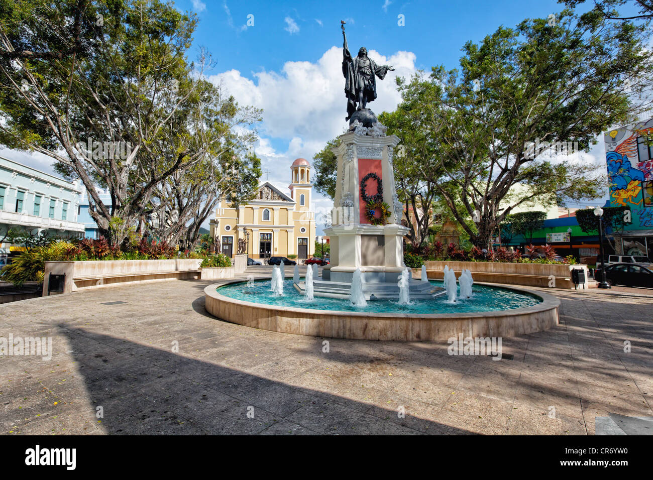 Statue of Christopher Columbus on Plaza Colon, Mayaguez, Puerto Rico Stock Photo
