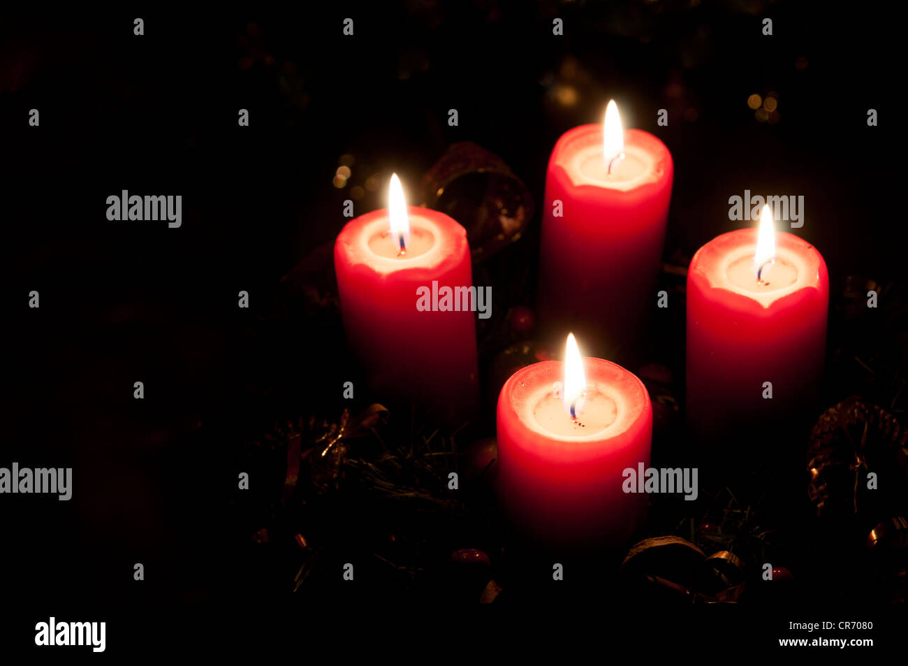Christmas advent wreath with burning candles Stock Photo Alamy