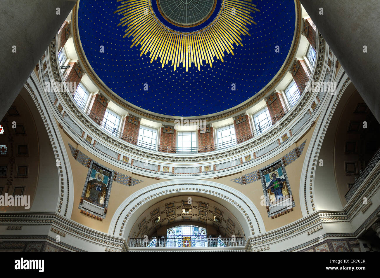 Inner dome of the Karl-Borromaeus-Kirche church, Art Nouveau, 1908, Zentralfriedhof, Central Cemetery, Gate 2 Stock Photo