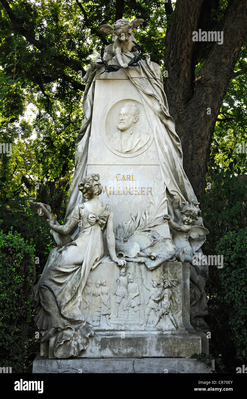 Tomb of Carl Joseph Milloecker, Austrian composer of operettas, 1842-1899, Zentralfriedhof, Central Cemetery, Gate 2 Stock Photo