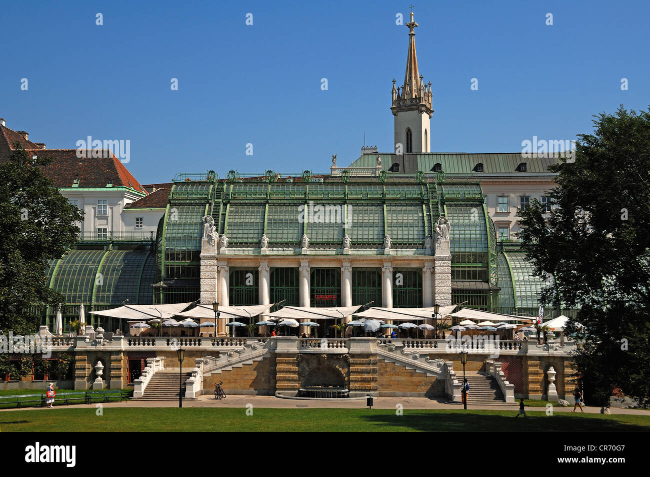 Palmenhaus building, palm house, built in art nouveau style in 1901, today a cafe and brasserie, Burggarten street 1, Vienna Stock Photo